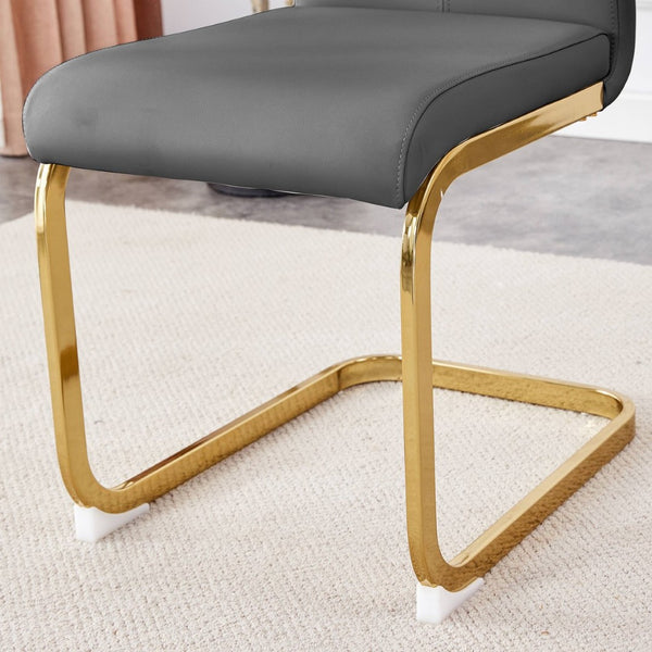 English Elm Table And Chair Set - Modern 71"X35.4" Transparent Glass Dining Set With 8 Gray Pu Chairs & Gold Legs W1151S02364-GIGA