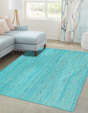Unique Loom Braided Jute Dhaka Hand Braided Solid Rug Turquoise,  7' 1" x 10' 0"