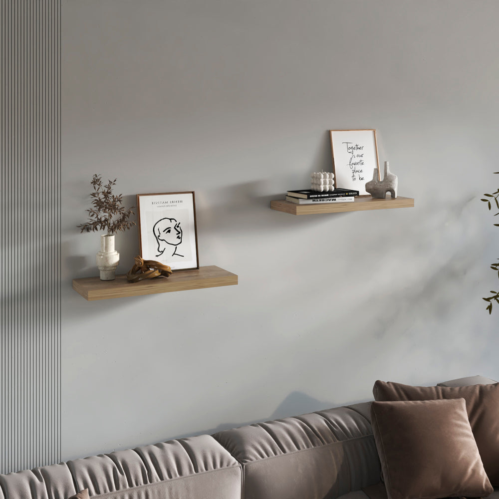 English Elm Floating Shelves - Macadamia Beige Set Of 2, Modern Minimalist Design For Stylish Home Decor B097P369447