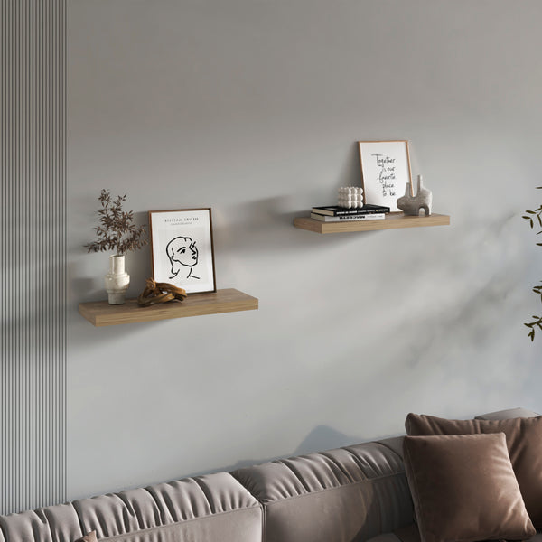 English Elm Floating Shelves - Macadamia Beige Set Of 2, Modern Minimalist Design For Stylish Home Decor B097P369447