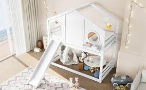 English Elm Full Bunk Bed with Trundle Bookshelf Storage Pine Frame Car Design for Kids Light White W1580S00464