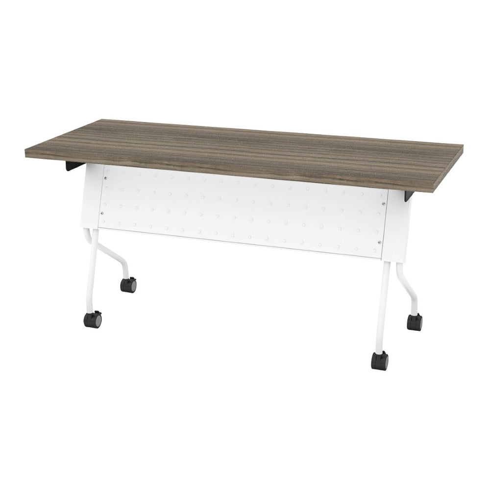 OSP Home Furnishings 5' Folding Training Table with Walnut Laminate Top for Offices and Conference Rooms White 84225WU