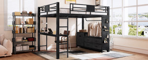 English Elm Queen Bunk Bed with Trundle Solid Pine Kids Car Themed Frame Built-in Bookshelf W1580S00440