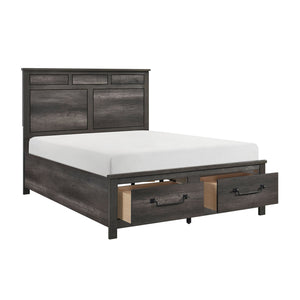English Elm 1pc Queen Platform Bed with Footboard Storage, Gray Wood Finish, Traditional Design, 2 Drawers, 57"H B011S01251