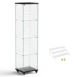 English Elm 4 Tier Glass Display Cabinet - Lockable Floor Standing Storage With Acrylic Shelves & Wheels For Versatility W1668P241902
