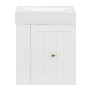 English Elm 20-Inch Compact Bathroom Vanity with Ceramic Sink, Wall-Mounted MDF Cabinet, Modern Space-Saver Design White N725P314023K