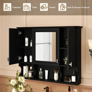 English Elm 35'' Modern Wall-Mounted Medicine Cabinet with Mirror, Hidden Storage and Open Shelves for Bath Black N710P209443B