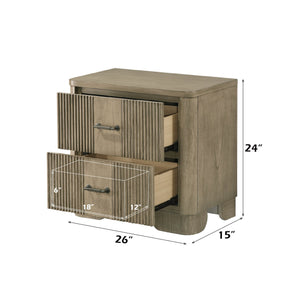 English Elm Lakkari Antique Oak Nightstand with Felt-Lined Top Drawer, Metal Glide, Dovetail Craftsmanship, 2-Drawer B2726P391837