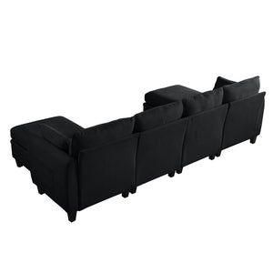 English Elm 102 Inch Linen Modular Sectional Sofa with Hidden Storage and Cloud Cushion Comfort Black W1099S00217