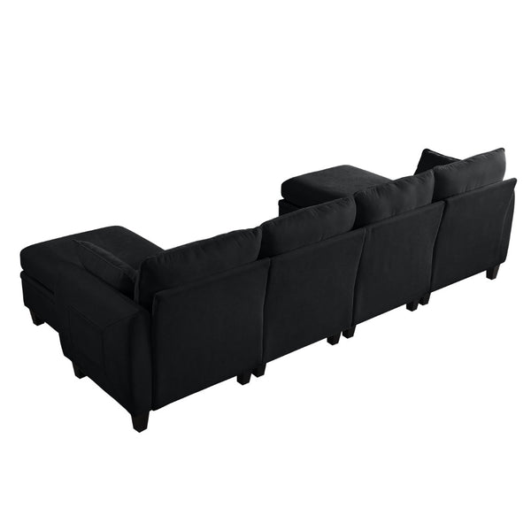 English Elm 102 Inch Linen Modular Sectional Sofa with Hidden Storage and Cloud Cushion Comfort Black W1099S00217