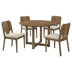 English Elm Graham Round Walnut Veneer Dining Set with X-cross Base and Cushioned Side Chairs B062S01724