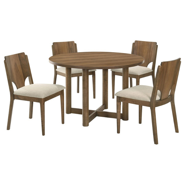 English Elm Graham Round Walnut Veneer Dining Set with X-cross Base and Cushioned Side Chairs B062S01724