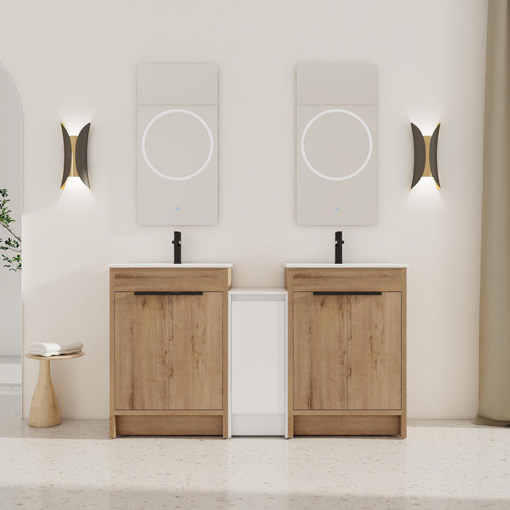 English Elm 60 Inch Freestanding Bathroom Vanity With Ceramic Sink, Soft-Close Doors & Ample Storage Solutions W999S00321