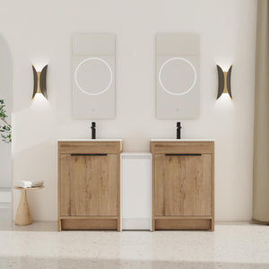English Elm 60 Inch Freestanding Bathroom Vanity With Ceramic Sink, Soft-Close Doors & Ample Storage Solutions W999S00321