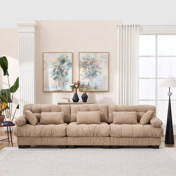 English Elm Modular Cloud Sectional Sofa Flannelette Deep Seat Couch for Living Room with Pillows Light Brown W2120S00030