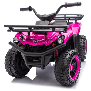 English Elm 24v Dual Motor Kids Atv Ride on with Led Lights Bluetooth Storage Racks Off Road Pink W1578P390450