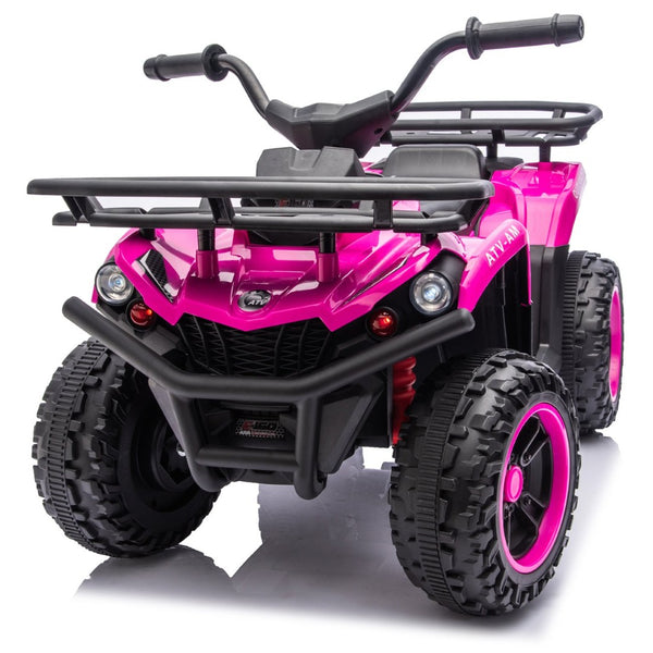 English Elm 24v Dual Motor Kids Atv Ride on with Led Lights Bluetooth Storage Racks Off Road Pink W1578P390450