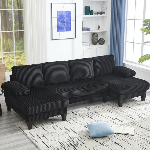 English Elm Modern U-Shaped 4-Seat Sofa With Double Chaise - Luxurious Velvet, Spacious Comfort & Style W2705S00017-GIGA