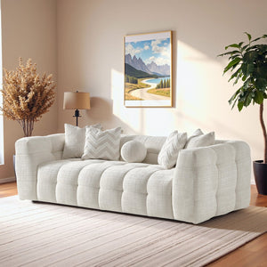English Elm Melissa Channel Tufted Vegan Leather Sofa with Walnut Legs for Modern Living Rooms B183P423273