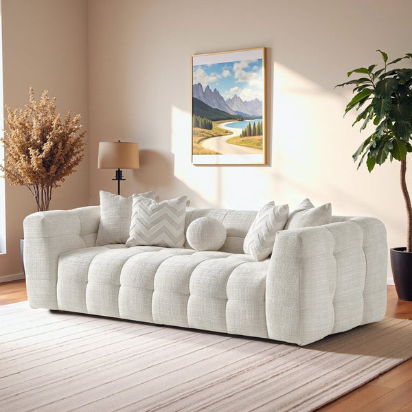 English Elm Melissa Channel Tufted Vegan Leather Sofa with Walnut Legs for Modern Living Rooms B183P423273