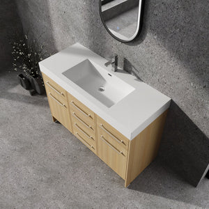 English Elm 48" Freestanding Bathroom Vanity with Resin Sink, Original Oak Finish, 2 Doors & 6 Drawers, Plywood W1972P315227