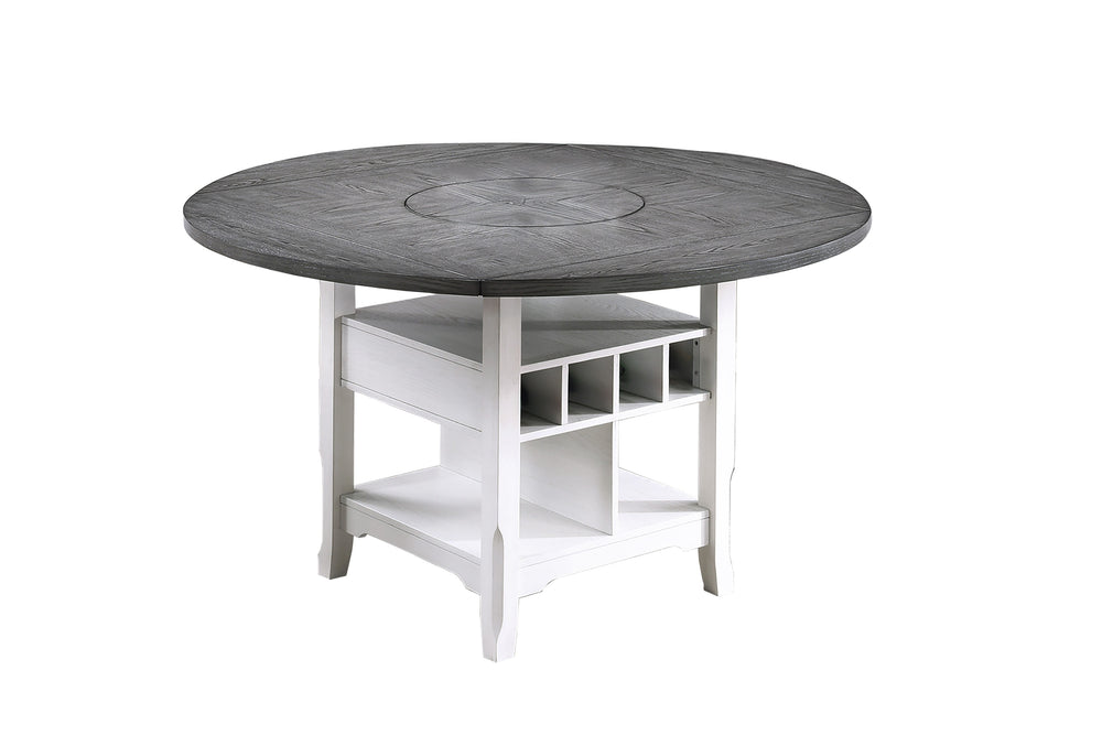 English Elm Dining Round-to-Square Counter Height Table with Built-In Lazy Susan, Wine Storage & Drop-Leaf Flexibility Antique White,Antique White+Gray,Gray 29 L x 28 W x 13 H B011S01876