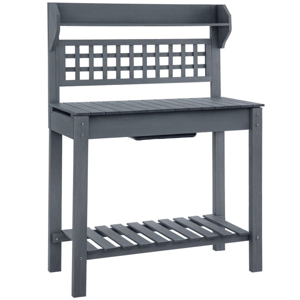 English Elm Outdoor Solid Fir Potting Bench with Dry Sink Sliding Top and Tiered Garden Storage T3971P387810