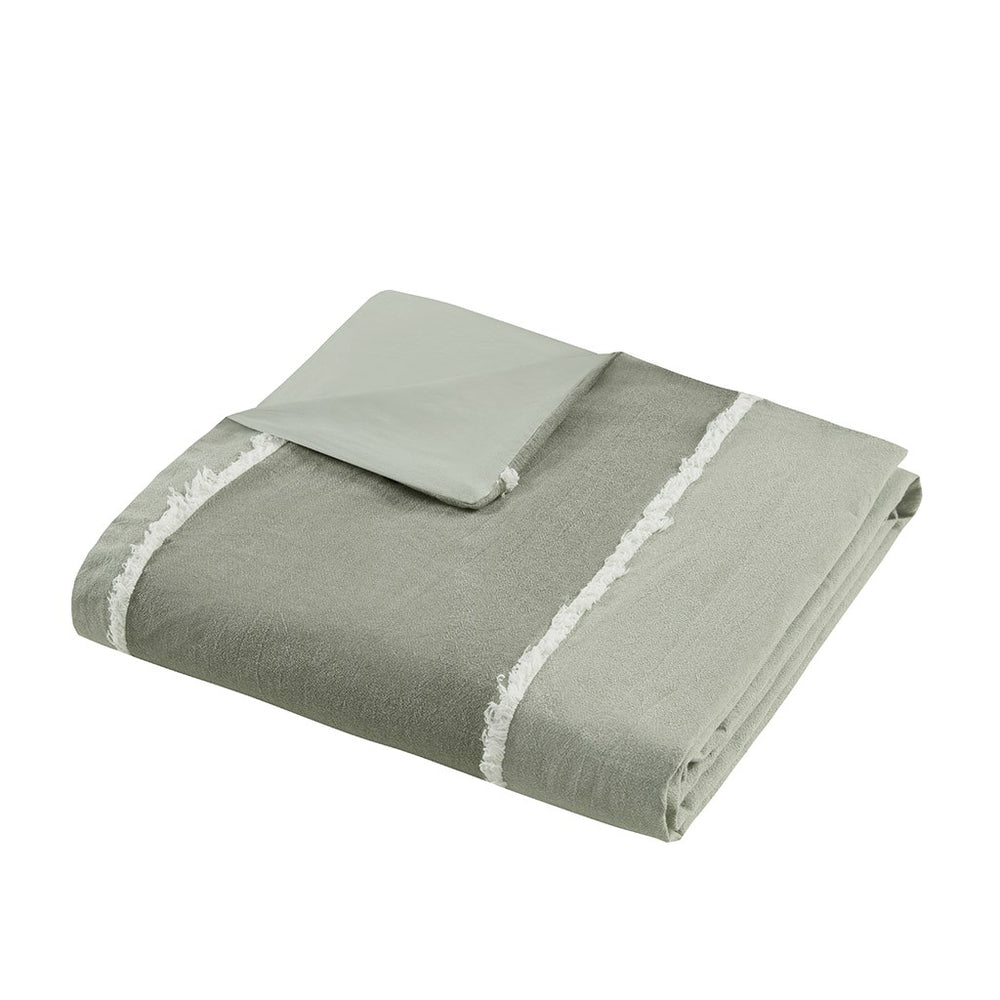 English Elm Full/Queen Boho Striped Cotton Duvet Cover Set with Green Clip Jacquard Trim, OEKO-TEX, Machine Washable B035P217804