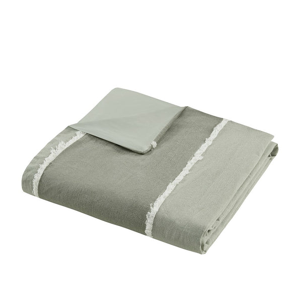 English Elm Full/Queen Boho Striped Cotton Duvet Cover Set with Green Clip Jacquard Trim, OEKO-TEX, Machine Washable B035P217804