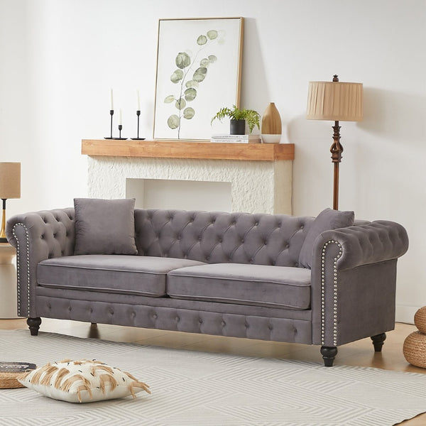 English Elm Fx Chesterfield Sofa Hand Tufted Tech Fabric Three Seat Living Room Couch Grey W1926S00117