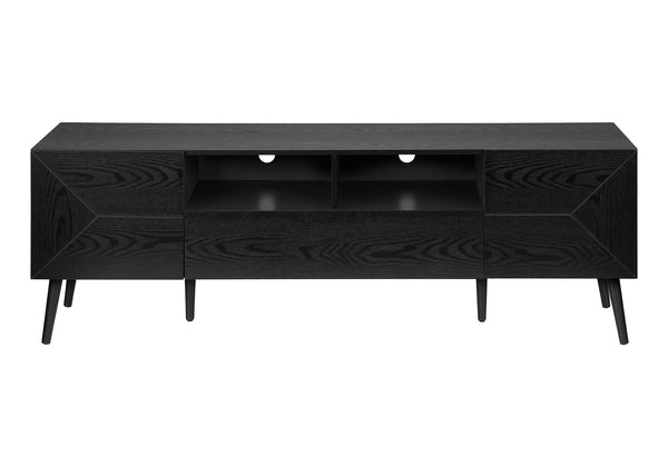 English Elm Tv Stand 72 Inch Mid-Century Console with Solid Wood Legs, Push Latch Drawers, Cable Management System Black 76 L x 19 W x 5 H B2710P287029