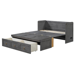 English Elm Full Size Murphy Bed Cabinet with Usb Charging Drawer and Pine Wood Frame Gray LP000427AAE