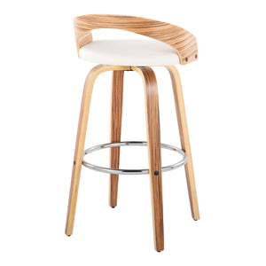 English Elm Grotto 30" Mid-Century Modern Barstool Set Of 2 - Swivel Seat In Zebra Wood & White Faux Leather B202S00599
