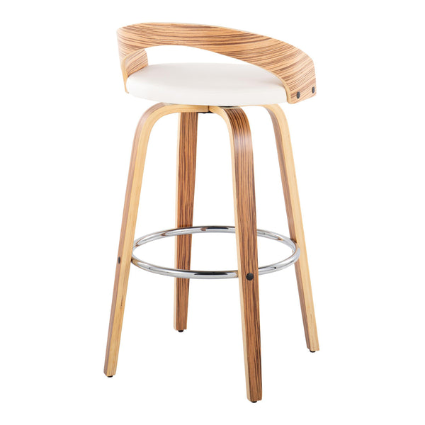 English Elm Grotto 30" Mid-Century Modern Barstool Set Of 2 - Swivel Seat In Zebra Wood & White Faux Leather B202S00599