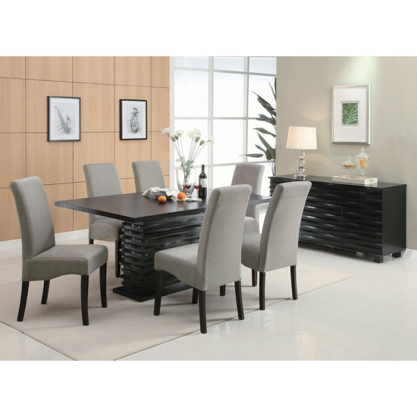 English Elm Monette Black Scalloped 3-Drawer Server with Deep Black Finish, Spacious Sideboard for Dining Room Elegance B062P353477