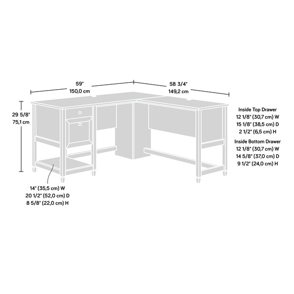 English Elm L-Shaped Desk In Gray Finish - Modern Space-Saving Workstation With Storage & Cable Management B356P402636