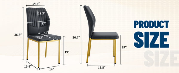 English Elm Luxury Dining Chair Set Of 6 - Black Pu Upholstery With Gold Metal Legs For Modern Elegance & Comfort W1151P282698