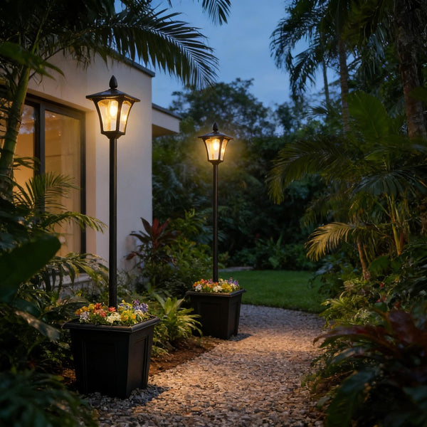 English Elm Solar Lamp Post Lights Vintage Lantern Style Dusk to Dawn Driveway Garden 2 Pack T3971P481652