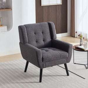 English Elm Modern Pu Leather Ergonomic Accent Chair with Padded Arms and Matte Black Legs Grey W676P172469