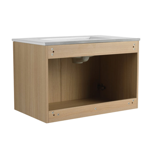 English Elm 30" Oak Wall-Mounted Bathroom Vanity with Ceramic Sink, 2 Soft-Closing Doors, Plywood Build, Space-Saving Design W1972S00022