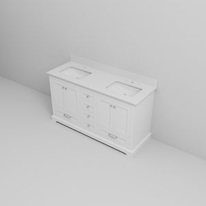 English Elm White 60 in Double Bath Vanity with Cultured Marble Top, Solid Wood, Soft-Close Drawers, Storage B2731P258371
