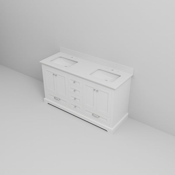 English Elm White 60 in Double Bath Vanity with Cultured Marble Top, Solid Wood, Soft-Close Drawers, Storage B2731P258371