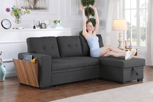 English Elm Blue Button Tufted Corner Sectional Sofa Convertible L Shaped Living Room Couch Dark Gray B2730S00036