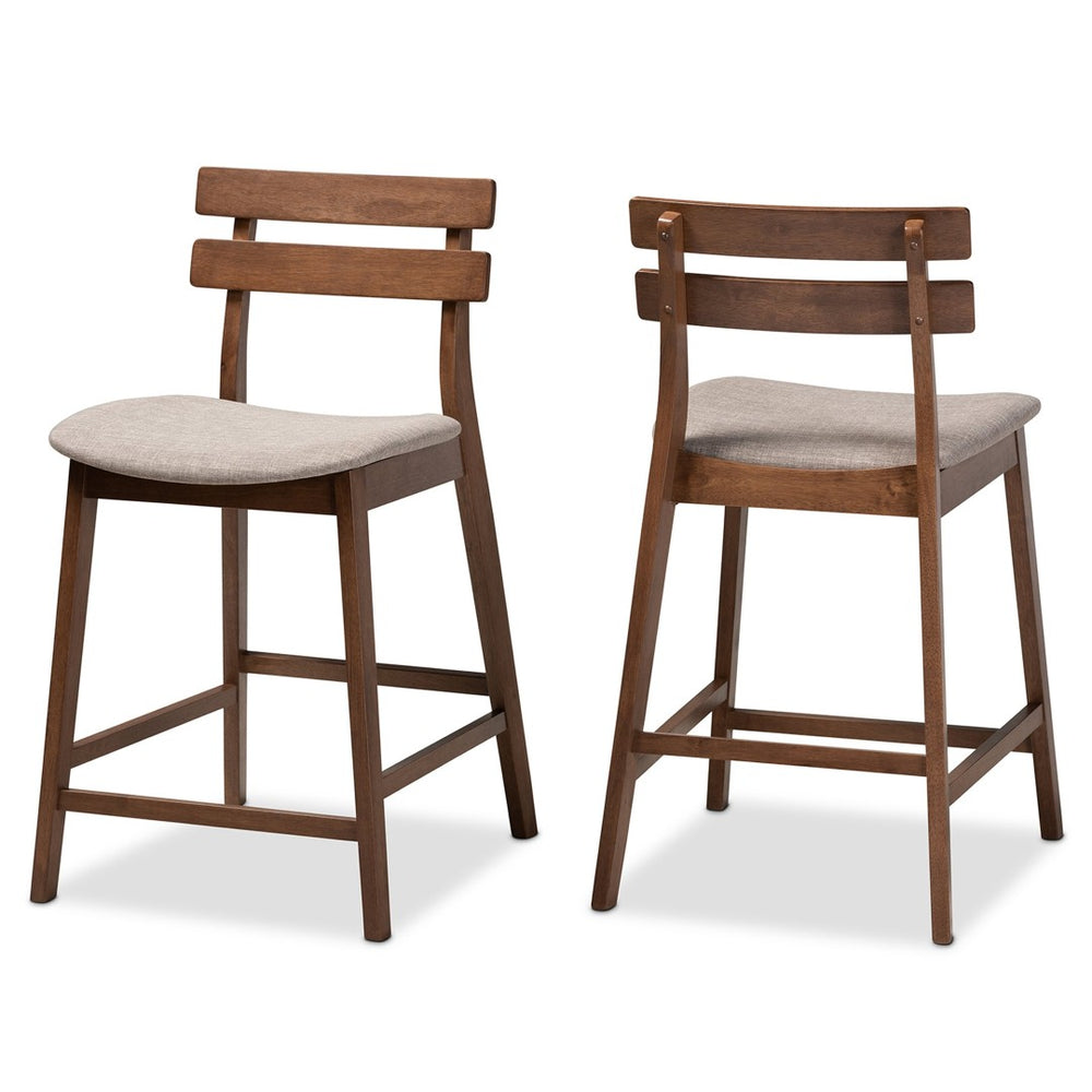 Baxton Studio Baxton Studio Larine Modern Fabric Upholstered Walnut Counter Stools Set for Stylish Dining Spaces Light Boba-Light Grey/Walnut-Counter Stool