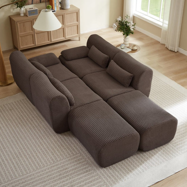 English Elm Sectional U-shaped Corduroy Sofa with Ottoman Convertible Layout for Any Living Room Brown W2339S00156