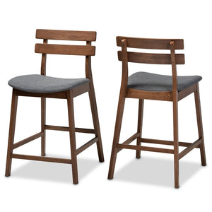 Baxton Studio Baxton Studio Larine Modern Fabric Upholstered Walnut Counter Stools Set for Stylish Dining Spaces Dark Boba-Dark Grey/Walnut-Counter Stool