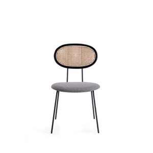 English Elm Jardin Cane Back Upholstered Dining Chair with Metal Legs, Woven Polycotton Seat, Fully Assembled Black+Grey B365P398303