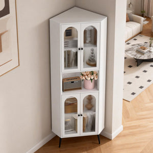 English Elm 73'' Tall Steel Corner Cabinet with Adjustable Shelves and Doors for Any Room W3387P450849