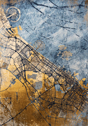 Louis De Poortere Cities Dubai - Ethereal Aerial-inspired Area Rug With Unique Urban Landscape Design And Anti-slip Base Gold ,Blue 100% Pet Poly (40% Rpet) 118666-louis-de-poortere