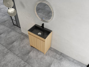 English Elm 28" Freestanding Bathroom Vanity with Gun-Gray Stainless Sink, Soft-Close Doors, Adjustable Shelves, Plywood Finish W999P376890